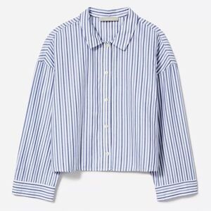 Everlane The Woven PJ Boxy Button Down Striped Top in Blue/White NWT! size XXS